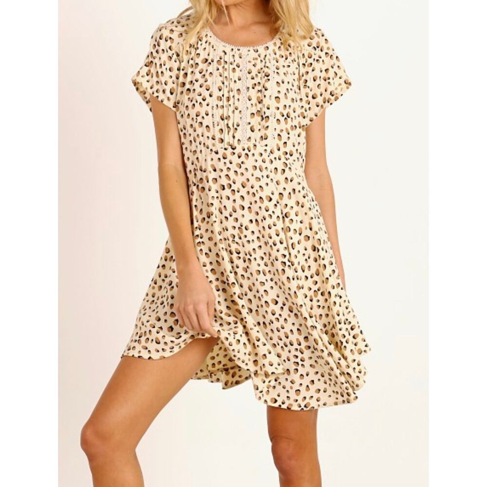 KIVARI Valentina Babydoll Mini Dress in Leopard Size XS